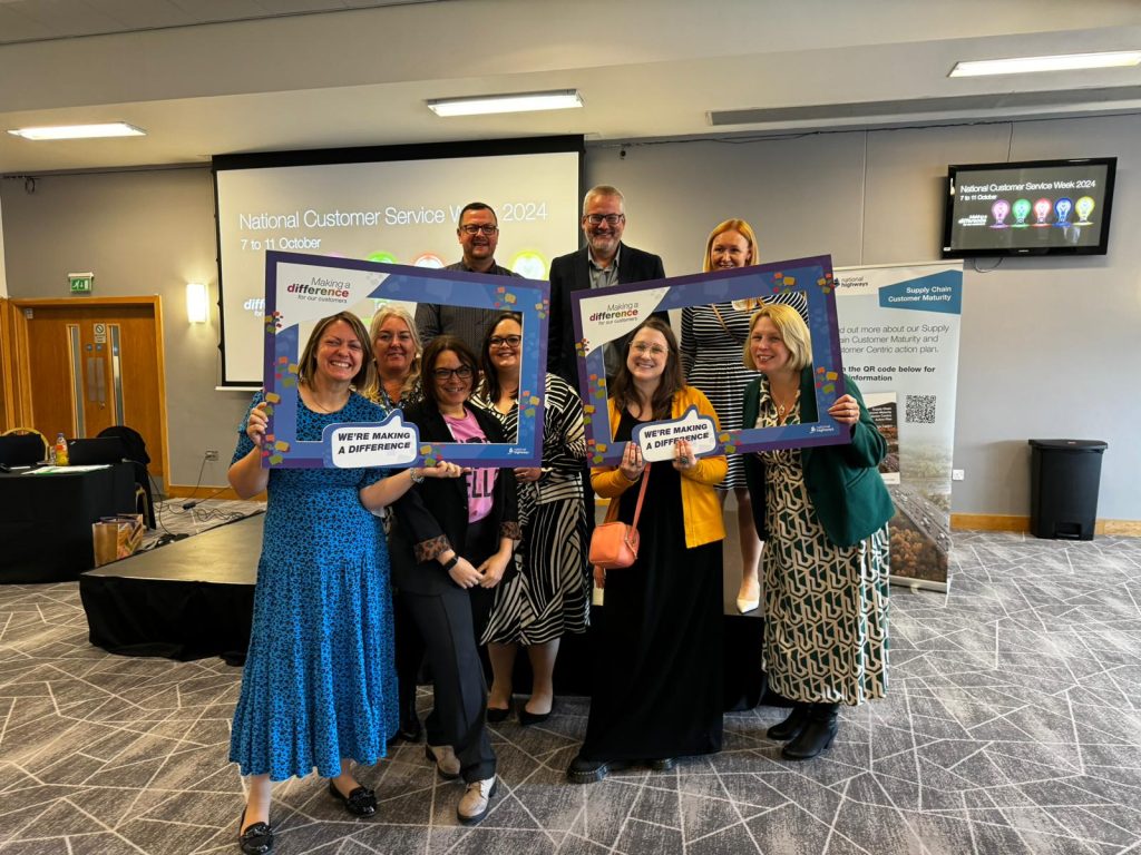 Anti-Clockwise L-R: Hannah Shires (Ringway), Donna Dind, Nicola Waite and Laura Davis (National Highways), Joanna Hill (HW Martin), Steph Smith (Crown Highways), Rachel Long (Atkins Realis), Andrew Butterfield (National Highways) and Richard Paddey (Costain).