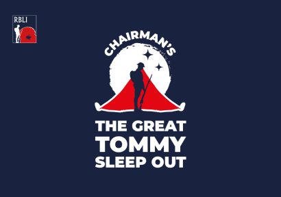 Logo for the Royal British Legion Industry's Great Tommy Sleep Out featuring a World War One Tommy beside a red tent framed by a moon and stars.