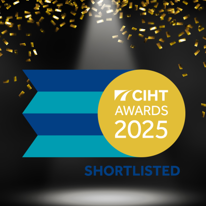 Gold ticker tape falling onto the CIHT Awards 2025 shortlister logo